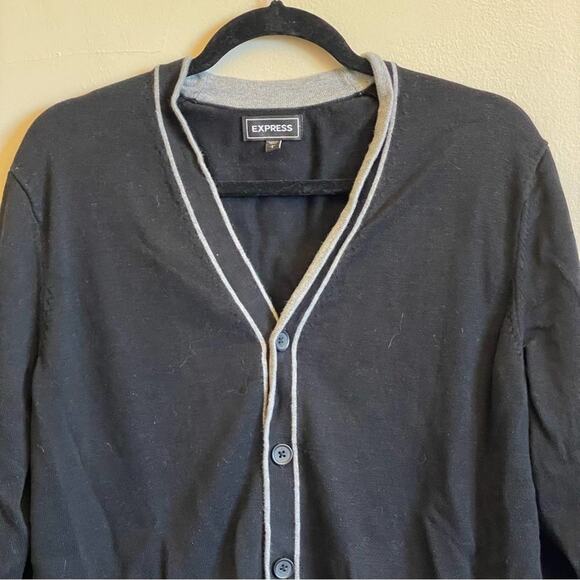 Express L cardigan button down long sleeve black gray - Picture 2 of 7